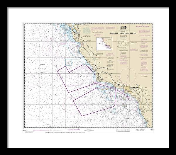 Nautical Chart-18022 San Diego-san Francisco Bay - Framed Print