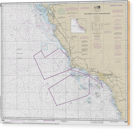 Nautical Chart-18022 San Diego-San Francisco Bay Wood Print