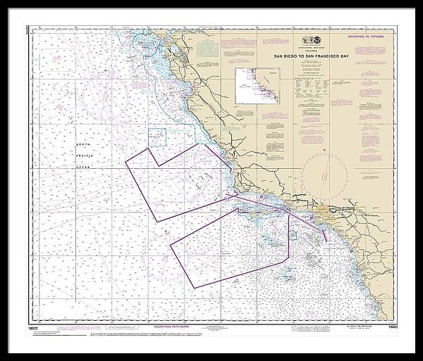 Nautical Chart-18022 San Diego-san Francisco Bay - Framed Print