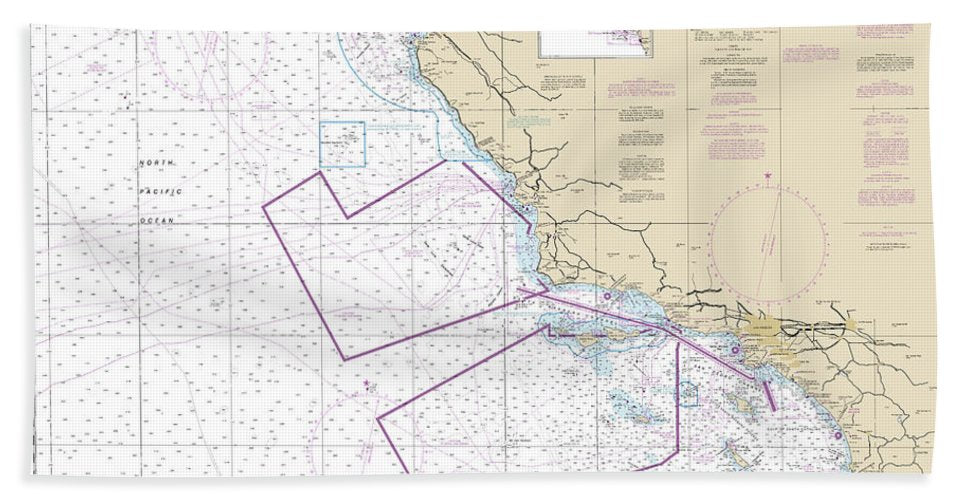 Nautical Chart-18022 San Diego-san Francisco Bay - Beach Towel