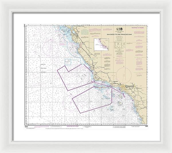 Nautical Chart-18022 San Diego-san Francisco Bay - Framed Print