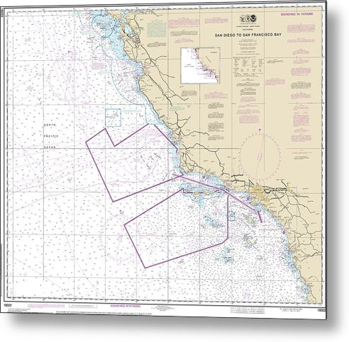 A beuatiful Metal Print of the Nautical Chart-18022 San Diego-San Francisco Bay - Metal Print by SeaKoast.  100% Guarenteed!