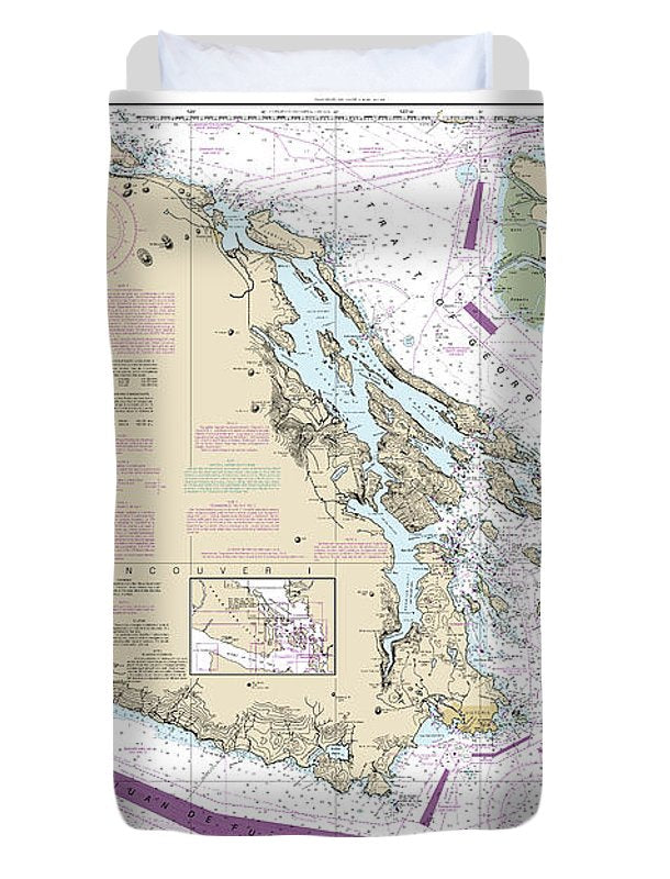 Nautical Chart-18400 Strait-georgia-strait-juan De Fuca - Duvet Cover