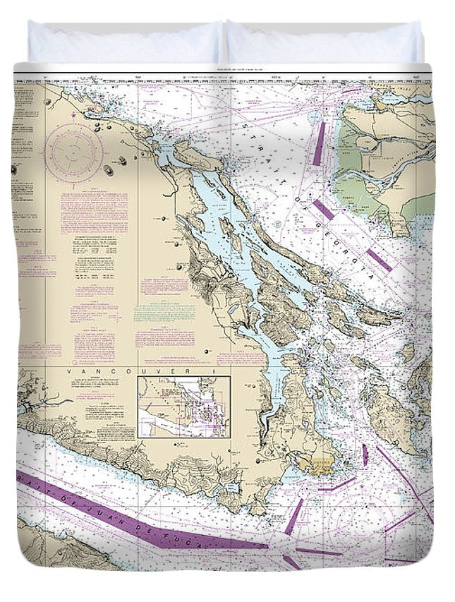 Nautical Chart-18400 Strait-georgia-strait-juan De Fuca - Duvet Cover