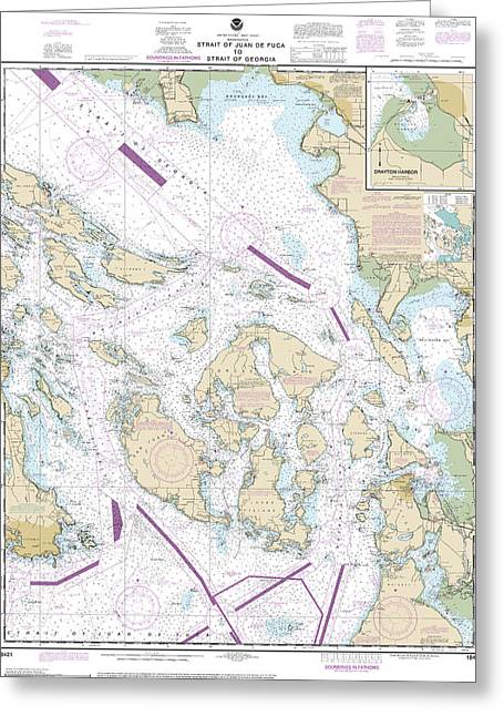 Nautical Chart-18421 Strait-juan De Fuca-strait-georgia, Drayton Harbor - Greeting Card