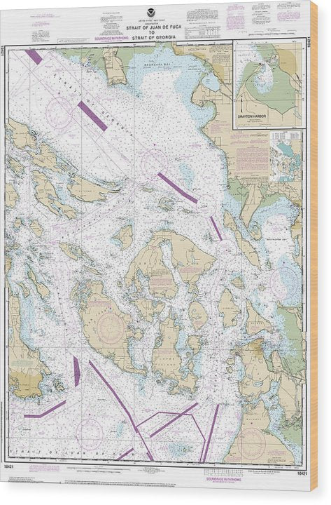 Nautical Chart-18421 Strait-Juan De Fuca-Strait-Georgia, Drayton Harbor Wood Print