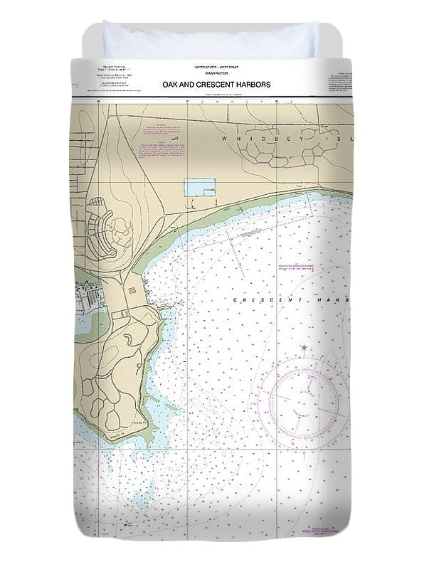 Nautical Chart-18428 Oak-crescent Harbors - Duvet Cover