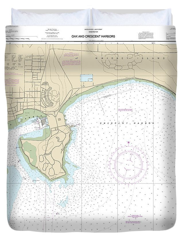 Nautical Chart-18428 Oak-crescent Harbors - Duvet Cover