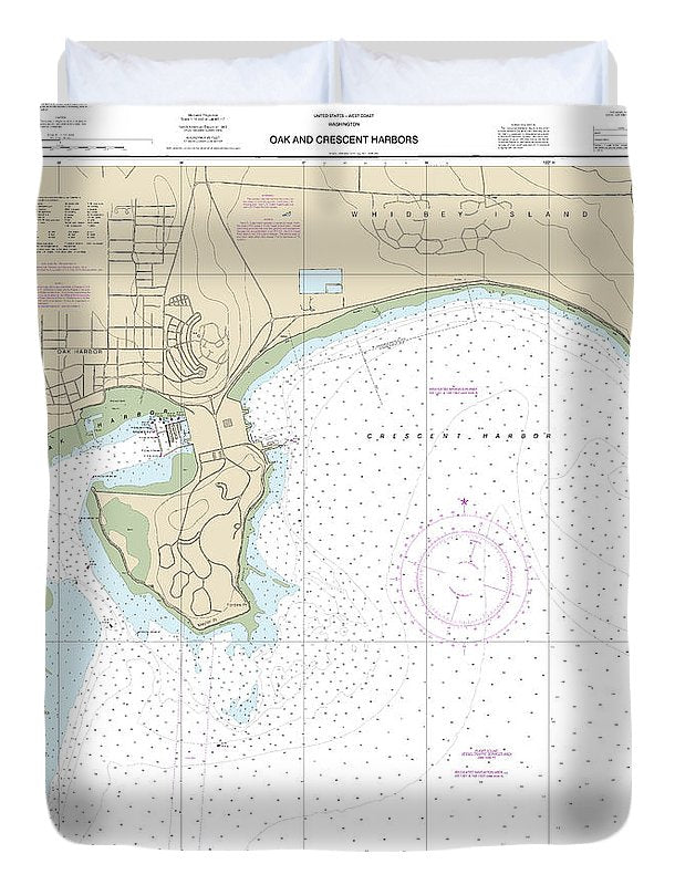 Nautical Chart-18428 Oak-crescent Harbors - Duvet Cover