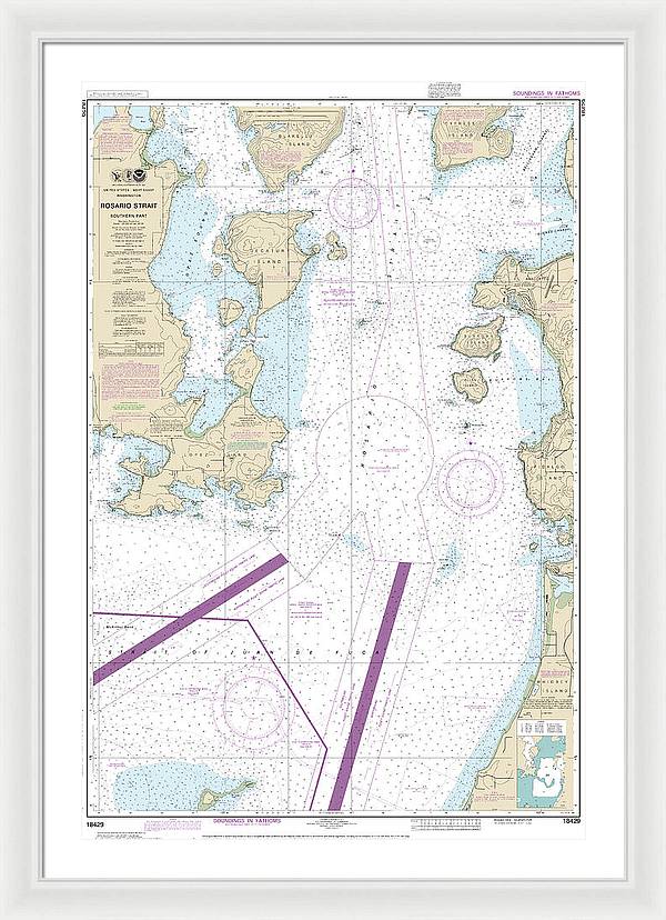 Nautical Chart-18429 Rosario Strait-southern Part - Framed Print