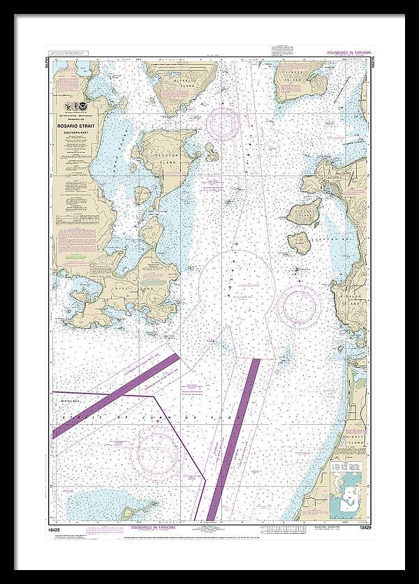 Nautical Chart-18429 Rosario Strait-southern Part - Framed Print