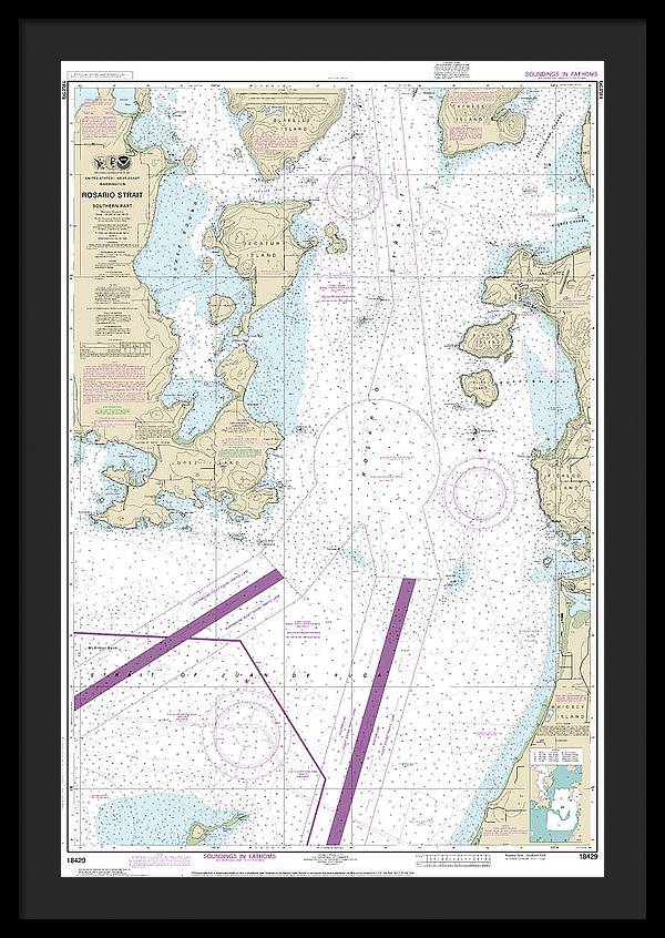 Nautical Chart-18429 Rosario Strait-southern Part - Framed Print