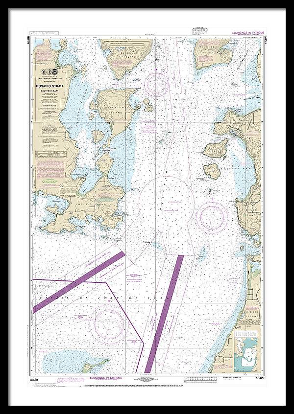 Nautical Chart-18429 Rosario Strait-southern Part - Framed Print