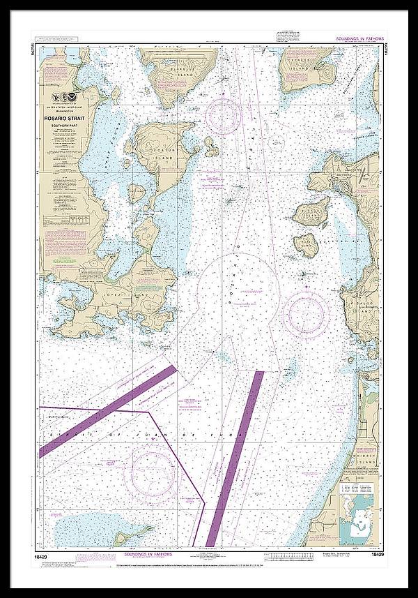 Nautical Chart-18429 Rosario Strait-southern Part - Framed Print