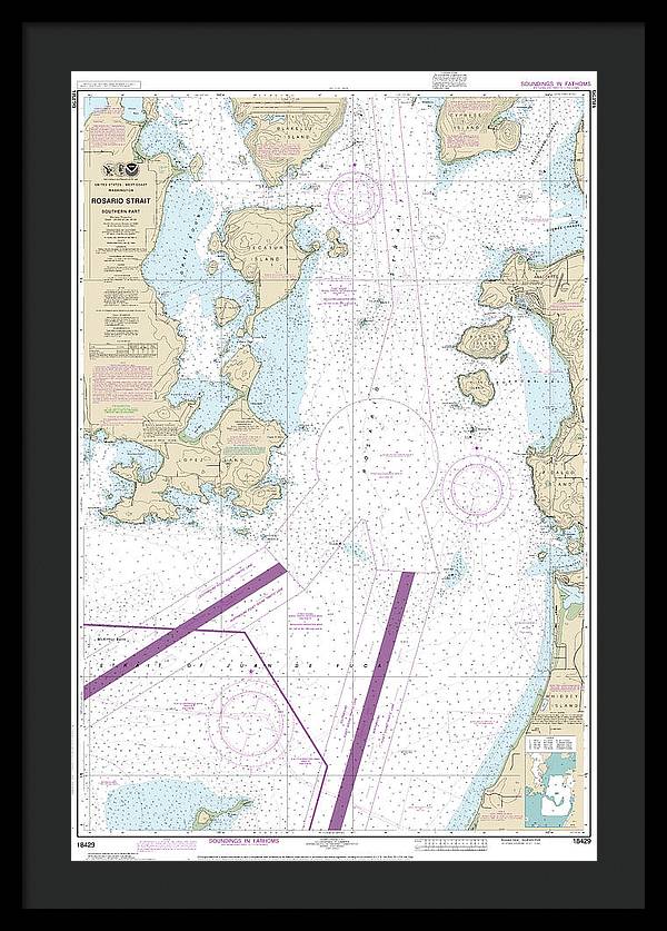 Nautical Chart-18429 Rosario Strait-southern Part - Framed Print