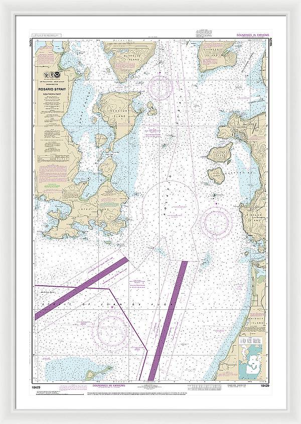 Nautical Chart-18429 Rosario Strait-southern Part - Framed Print