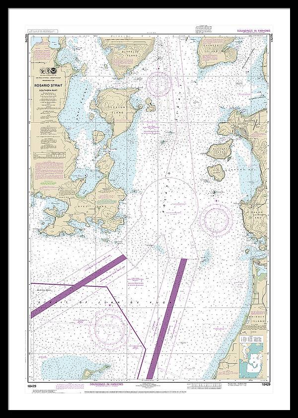 Nautical Chart-18429 Rosario Strait-southern Part - Framed Print