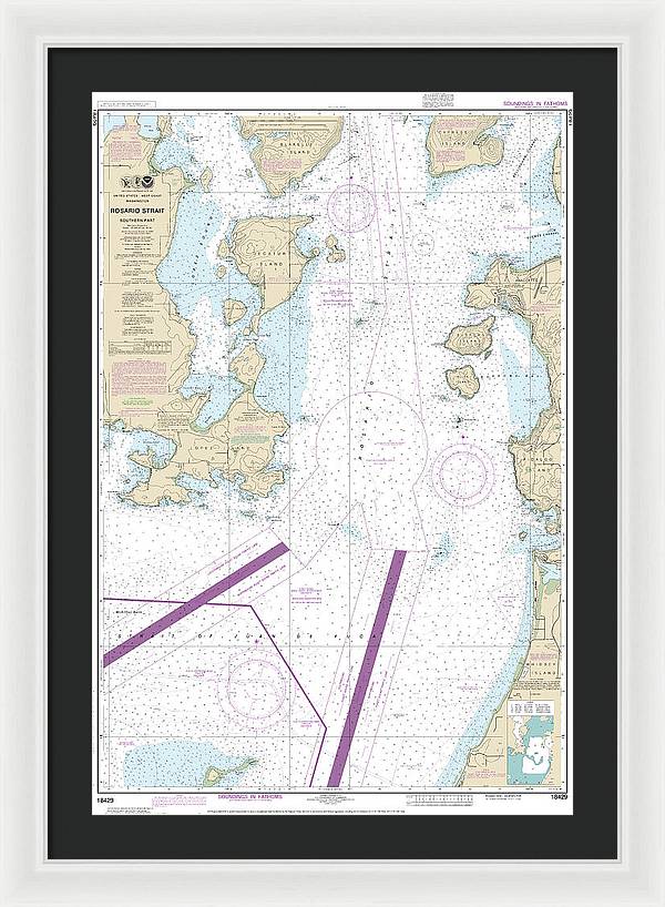 Nautical Chart-18429 Rosario Strait-southern Part - Framed Print