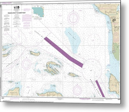 A beuatiful Metal Print of the Nautical Chart-18431 Rosario Stait-Cherry Point - Metal Print by SeaKoast.  100% Guarenteed!