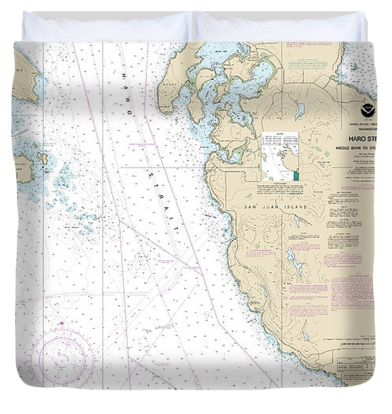 Nautical Chart 18433 Haro Strait Middle Bank Stuart Island Duvet Cover