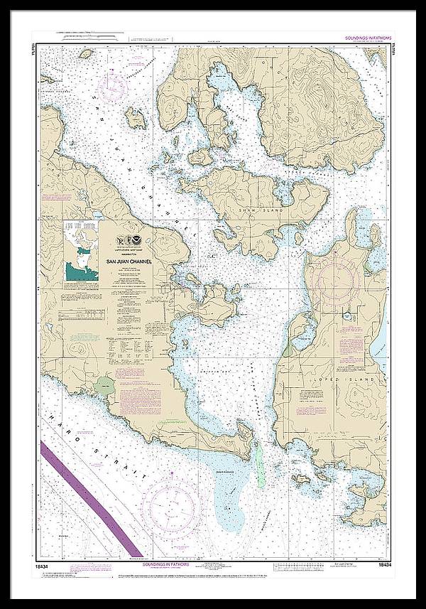 Nautical Chart-18434 San Juan Channel - Framed Print