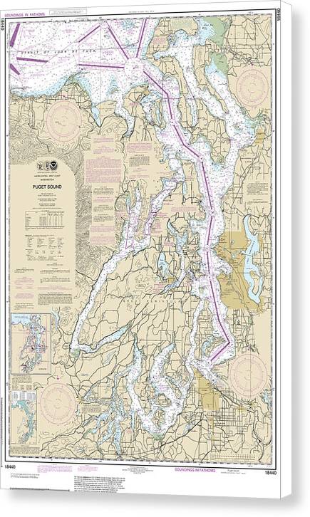 Nautical Chart-18440 Puget Sound - Canvas Print