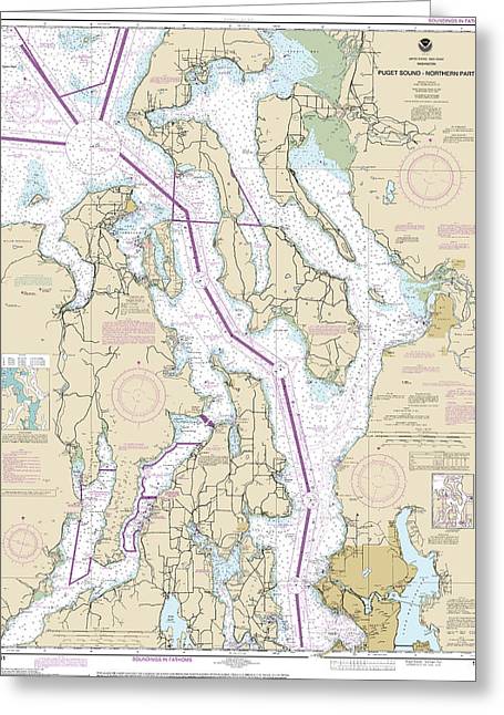 Nautical Chart-18441 Puget Sound-northern Part - Greeting Card