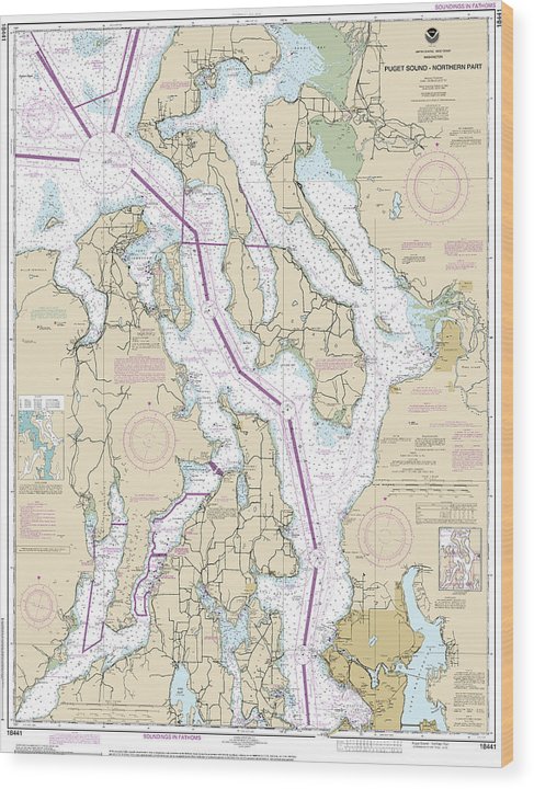 Nautical Chart-18441 Puget Sound-Northern Part Wood Print