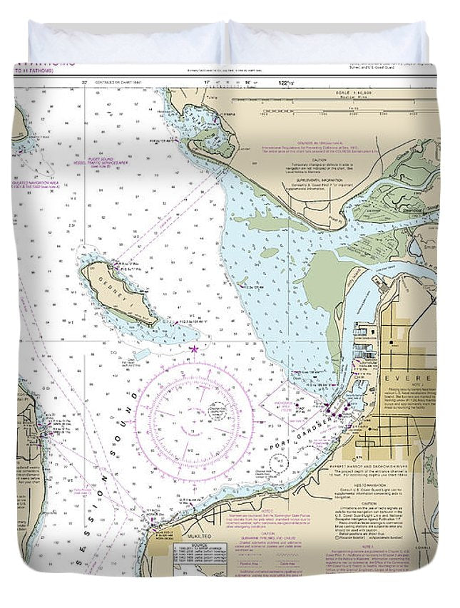 Nautical Chart-18443 Approaches-everett - Duvet Cover