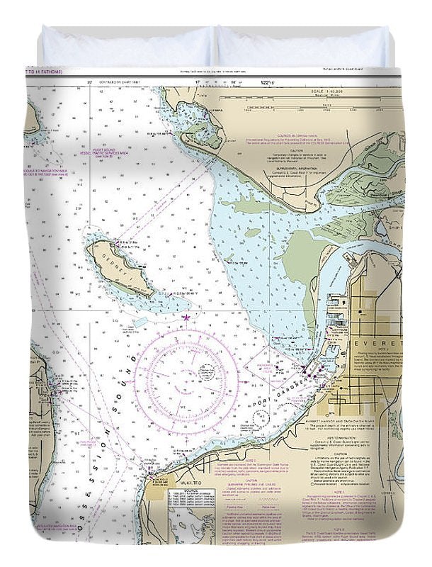 Nautical Chart-18443 Approaches-everett - Duvet Cover