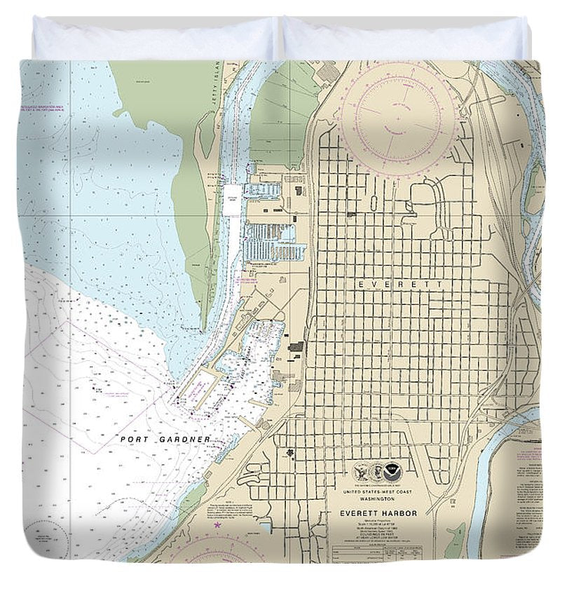 Nautical Chart 18444 Everett Harbor Duvet Cover