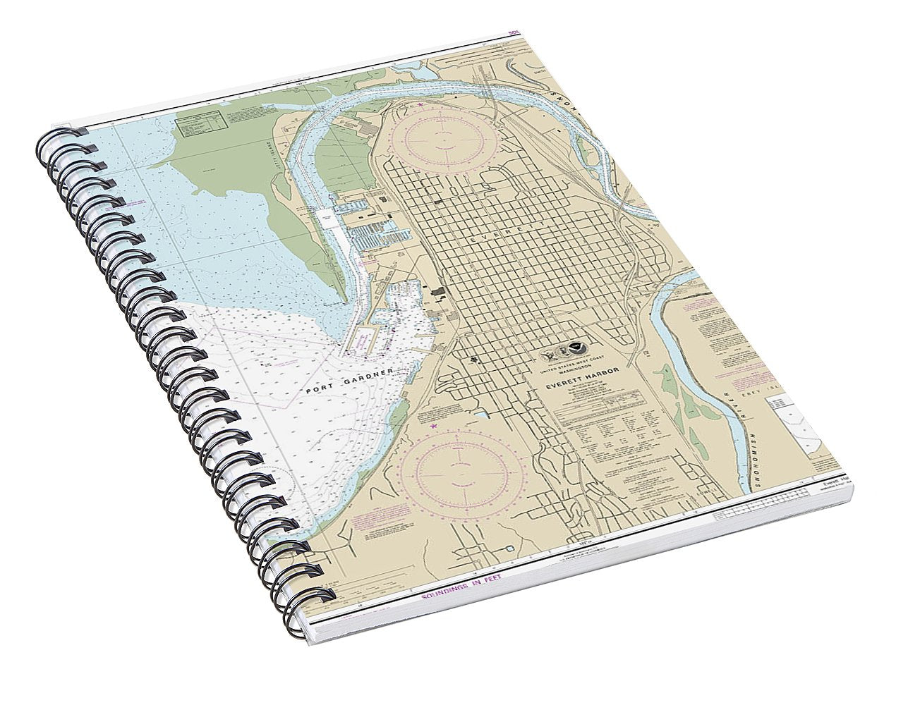 Nautical Chart-18444 Everett Harbor - Spiral Notebook