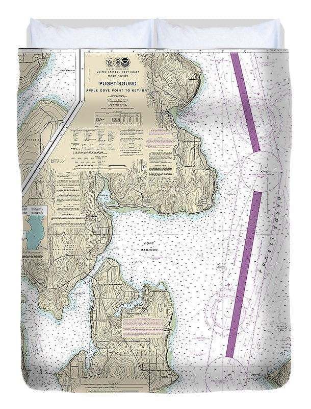 Nautical Chart-18446 Puget Sound-apple Cove Point-keyport, Agate Passage - Duvet Cover