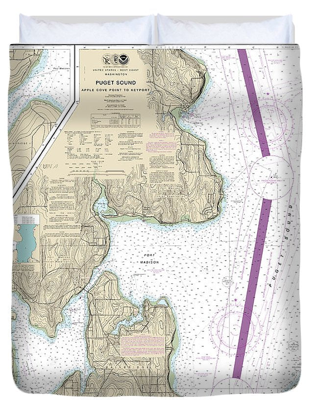 Nautical Chart-18446 Puget Sound-apple Cove Point-keyport, Agate Passage - Duvet Cover