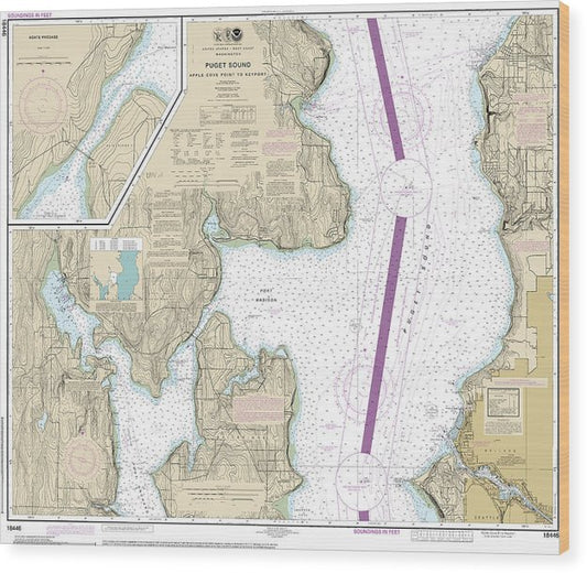 Nautical Chart-18446 Puget Sound-Apple Cove Point-Keyport, Agate Passage Wood Print