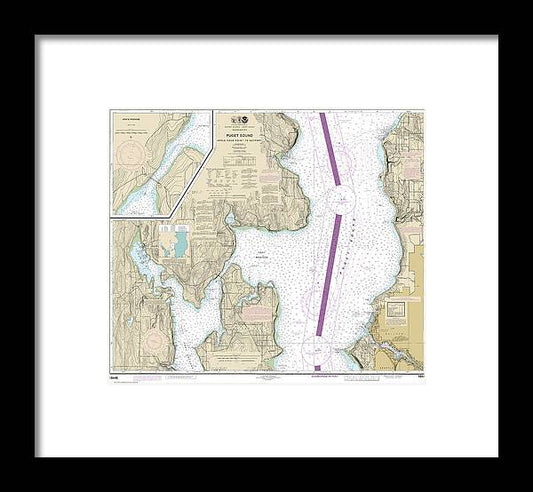 Nautical Chart-18446 Puget Sound-apple Cove Point-keyport, Agate Passage - Framed Print