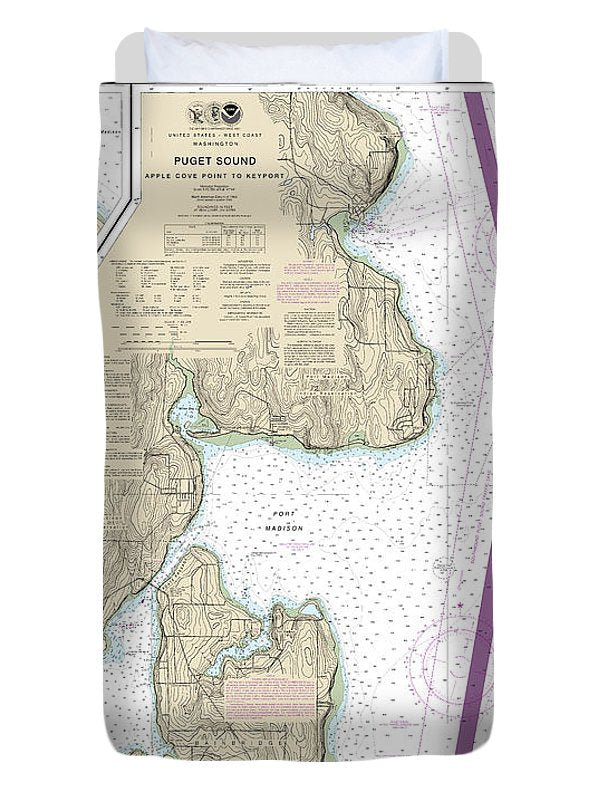 Nautical Chart-18446 Puget Sound-apple Cove Point-keyport, Agate Passage - Duvet Cover