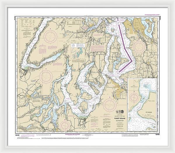 Nautical Chart-18448 Puget Sound-southern Part - Framed Print