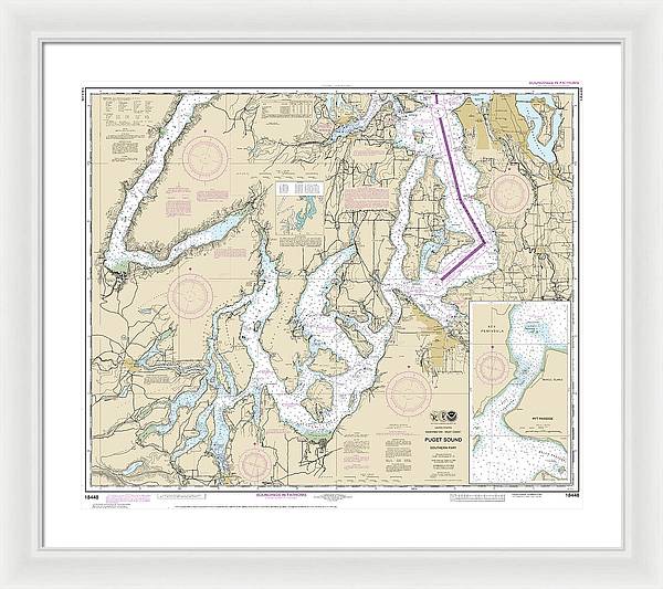 Nautical Chart-18448 Puget Sound-southern Part - Framed Print
