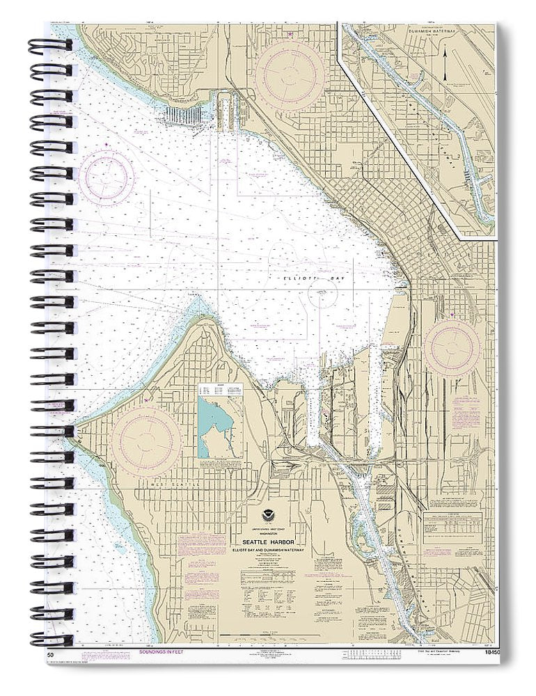 Nautical Chart 18450 Seattle Harbor, Elliott Bay Duwamish Waterway Spiral Notebook