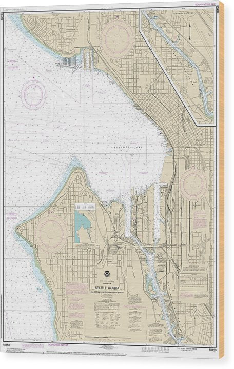 Nautical Chart-18450 Seattle Harbor, Elliott Bay-Duwamish Waterway Wood Print