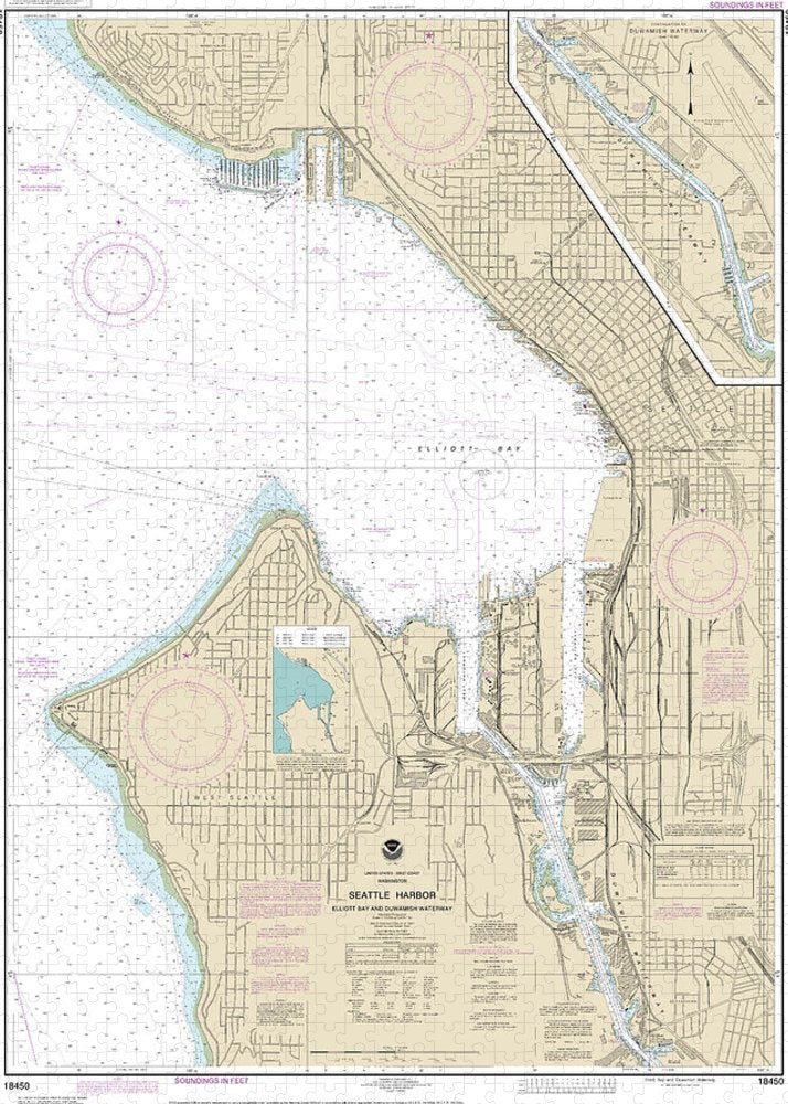 Nautical Chart-18450 Seattle Harbor, Elliott Bay-duwamish Waterway - Puzzle