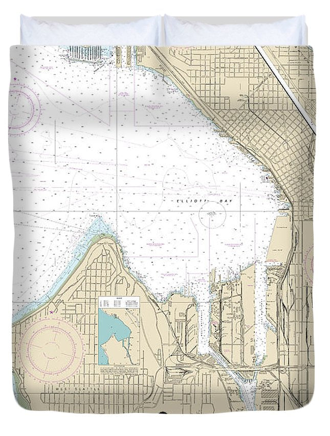 Nautical Chart-18450 Seattle Harbor, Elliott Bay-duwamish Waterway - Duvet Cover