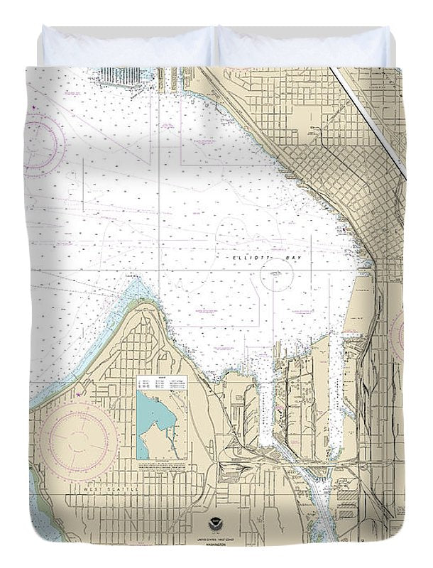 Nautical Chart-18450 Seattle Harbor, Elliott Bay-duwamish Waterway - Duvet Cover