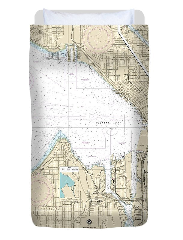 Nautical Chart-18450 Seattle Harbor, Elliott Bay-duwamish Waterway - Duvet Cover