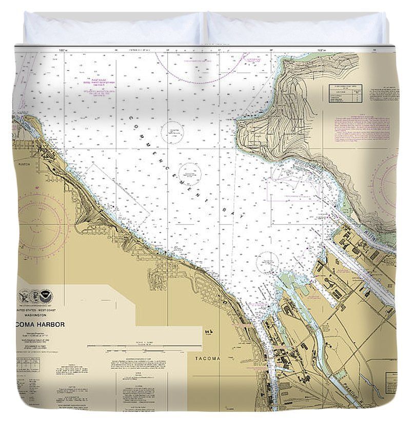 Nautical Chart 18453 Tacoma Harbor Duvet Cover