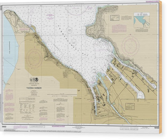 Nautical Chart-18453 Tacoma Harbor Wood Print