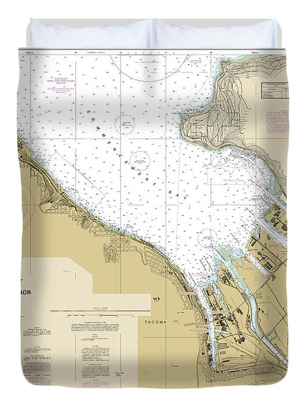 Nautical Chart-18453 Tacoma Harbor - Duvet Cover