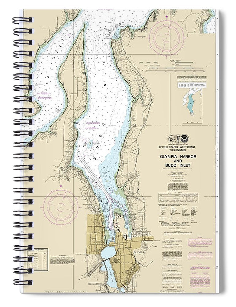 Nautical Chart 18456 Olympia Harbor Budd Inlet Spiral Notebook