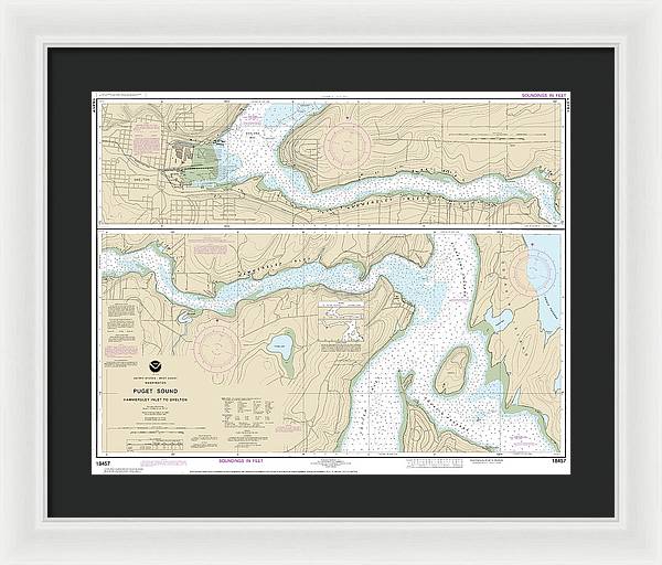 Nautical Chart-18457 Puget Sound-hammersley Inlet-shelton - Framed Print